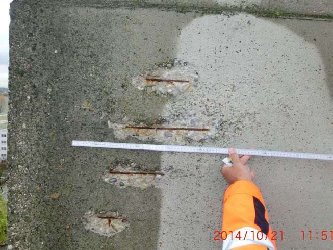 Typische Betonabplatzungen infolge der Karbonatisierung des Betons